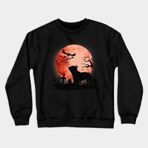 French bulldog frenchie and bats with red moon Crewneck Sweatshirt by Collagedream